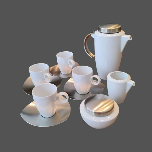 MCM Thomas Rosenthal Vario Porcelain & Stainless Coffee Set, Postmodern Cups Pot - Picture 1 of 12